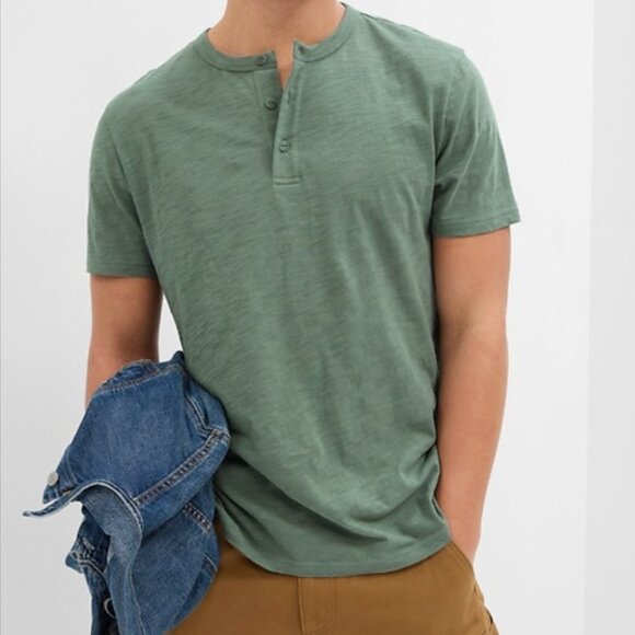 Gap Factory Lived-In Henley T-Shirt, Sage Green, Large, EUC - Picture 1 of 3